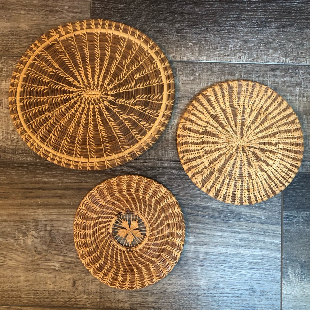 Vintage Handwoven pine needles wall hangers.